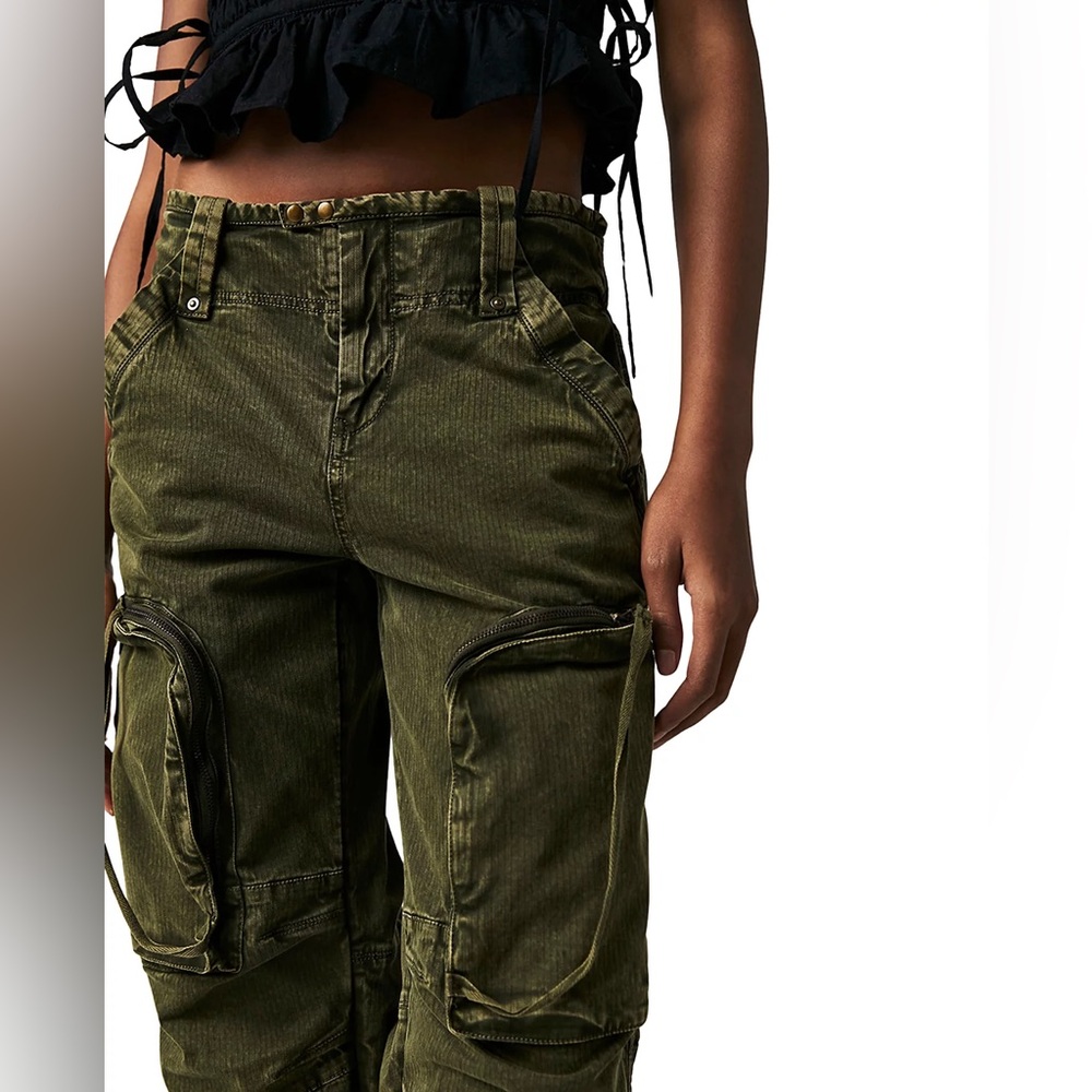 Free People We The Free Can't Compare Slouch Pants Army Green Medium - Picture 4 of 13